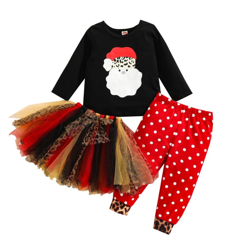 Festive Santa-Themed Girls' 3PC Sets | Christmas Tutu & Dot Pattern Clothing - Image 7