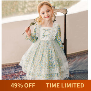 Girls French Princess Dress Spring New Foreign Style Baby Long Sleeved Floral Mesh Daily Children Dress