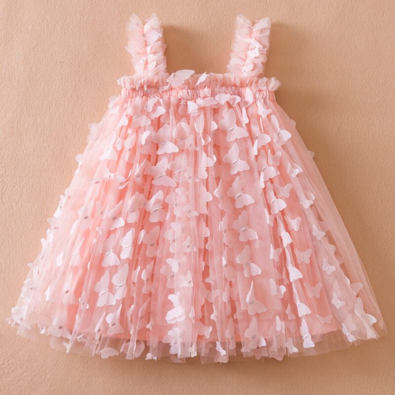 New children's dress, embroidered butterfly suspender dress, sweet princess dress, mesh fluffy dress, girl's dress - Image 2