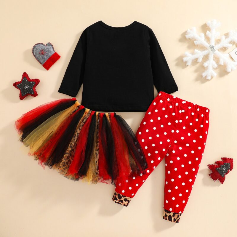 Festive Santa-Themed Girls' 3PC Sets | Christmas Tutu & Dot Pattern Clothing - Image 2