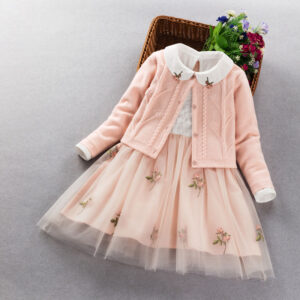 Elegant 2-Piece Girls' Coat & Dress Sets | Spring/Autumn Party Outfits