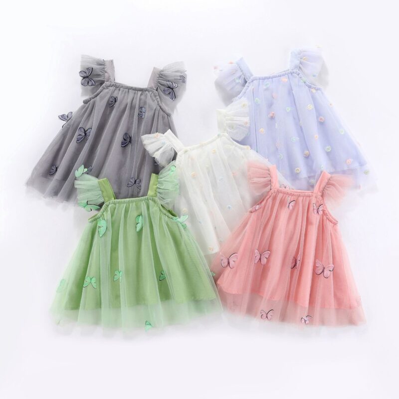Flying sleeve suspender mesh skirt children suspender dress - Image 4