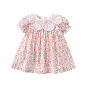 Delicate Floral Baby Princess Dresses | Pink Lace Collar Summer Skirts