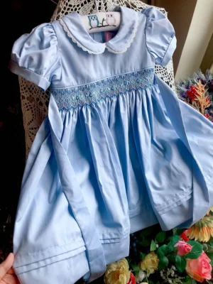 Vintage Handmade Cotton Kids' Party Dresses | Blue Wedding Princess Attire