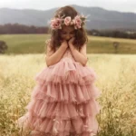 Little Girls Summer Dress for Kids Princess Birthday Party Gown Lace Sling Tutu Wedding Children Dresses Vintage Floral Clothes