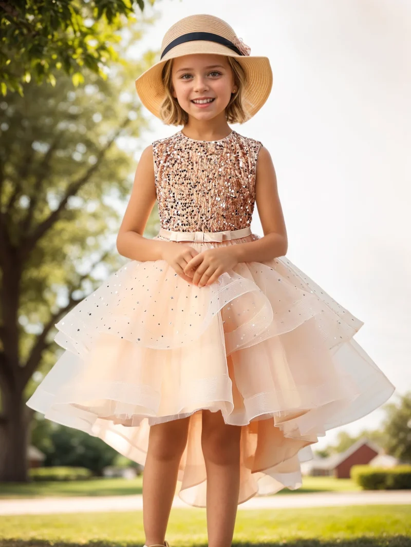 Flower Girls Princess Sequins Baby Wedding Christmas Party Trailing Dress Teenager Children Kids Elegant Vestidos for 3-15Years - Image 6