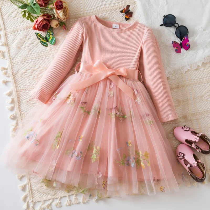 Kids Spring Clothes for Long Sleeves 2025 New Children's Floral Party Summer Mesh Dresses for Girls 1-5Y Baby Casual Costume - Image 3