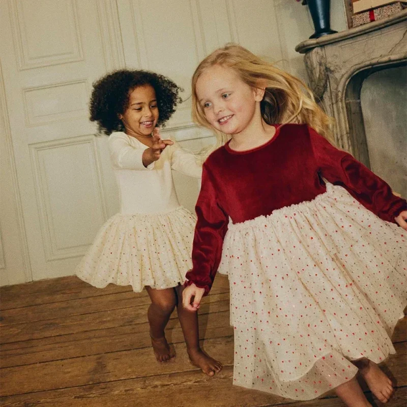 2024 Christmas KS Girls Princess Mesh Dress Kids Pretty Sequin Dresses Baby Cute Skirt Carnival Party Children Voile Dress Gifts - Image 5