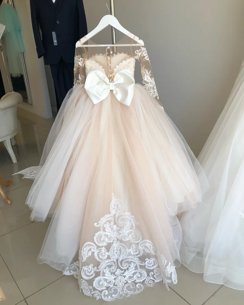 White Lace Child Flower Girl Dress Tulle Appliques Princess Floor Length for Wedding Party Baptism First Communion Gown - Image 6