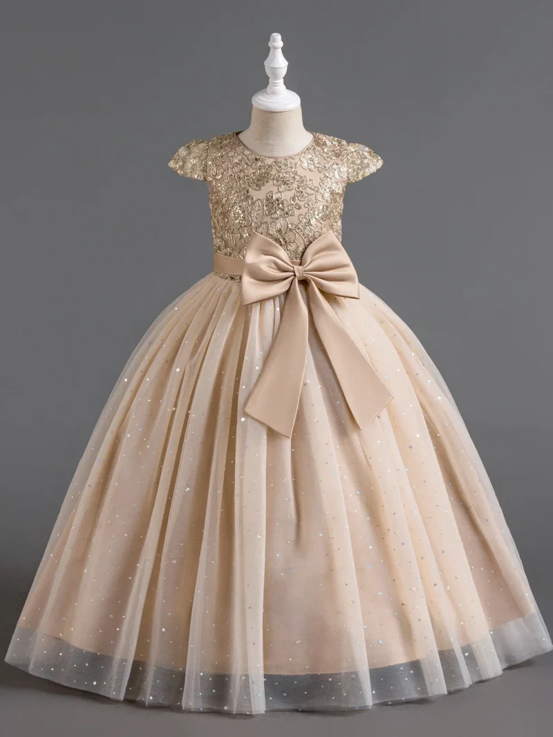 Elegant Kids Dresses for Girls Wedding Children Bow Bridesmaid Prom Long Gown Princess Birthday Party Embroidery Vestidos 3-10 Y - Image 6