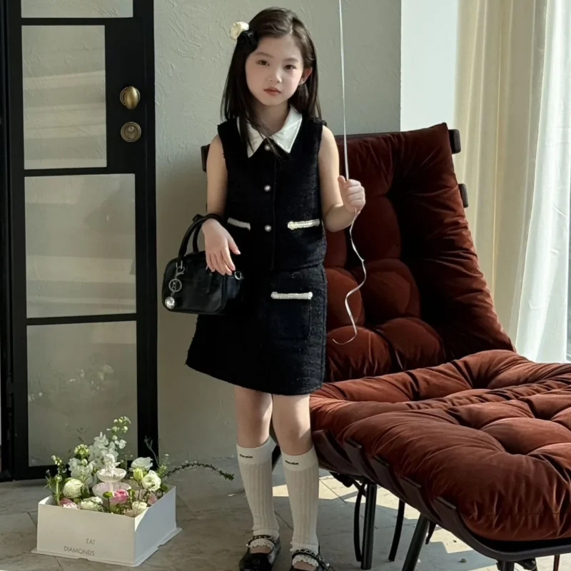 Little Girl Summer 2PCS Clothes Set Rich Girl Style Sleeveless Vest Top Coat Suit Half Baby Girl Skirt Outfit A Matching Clothes - Image 2