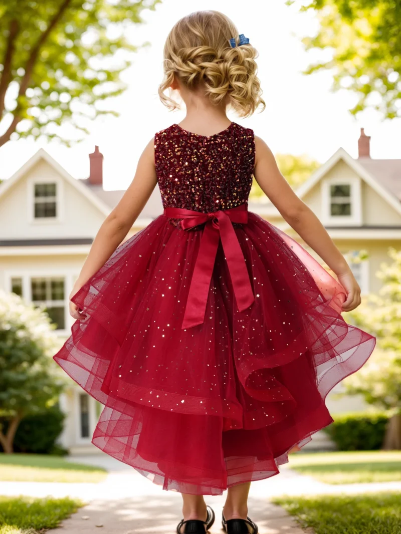 Flower Girls Princess Sequins Baby Wedding Christmas Party Trailing Dress Teenager Children Kids Elegant Vestidos for 3-15Years - Image 5