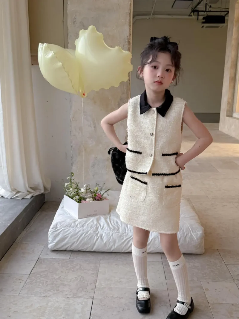 Little Girl Summer 2PCS Clothes Set Rich Girl Style Sleeveless Vest Top Coat Suit Half Baby Girl Skirt Outfit A Matching Clothes - Image 6