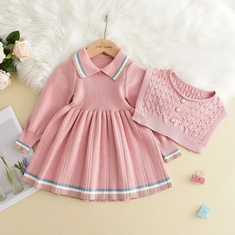 Bear Leader Autumn Winter Girls Sweater Long Sleeve Dress Vest Stripe Party Girl Baby Retro Knitted Wool Dress Casual Vestidos - Image 9