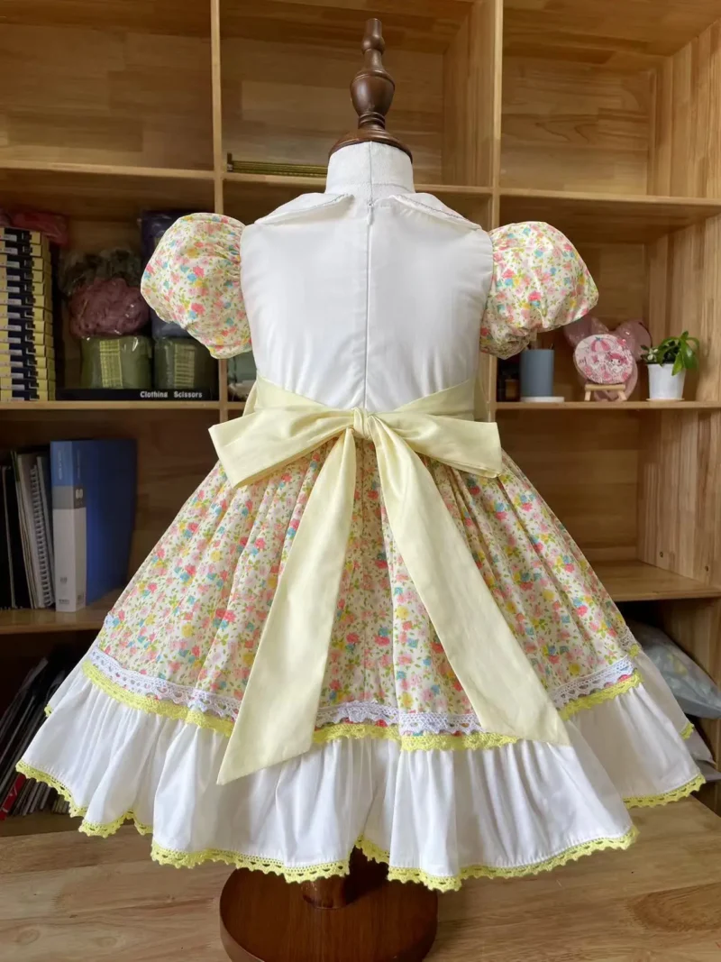 0-12Y Girl Summer Yellow Floral Duck Embroidery Turkish Vintage Lolita Princess Ball Gown Dress for Birthday Holiday Eid - Image 5