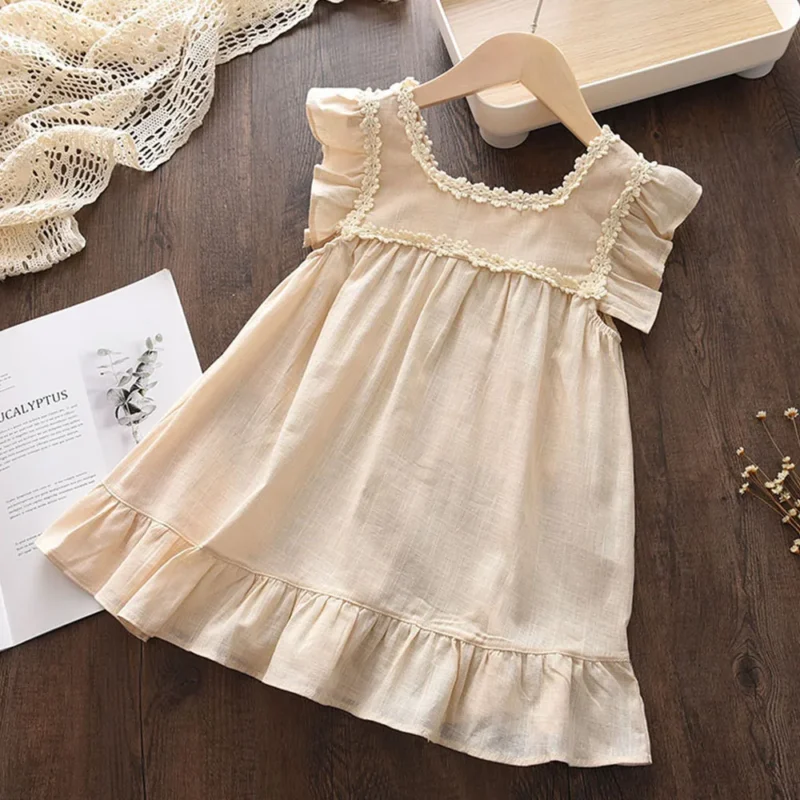 Bear Leader Girls Flower Embroidered Dress Summer Retro Flying Sleeve Princess Dresses Children Casual Clothes Fashion 2-6 Years - Image 2