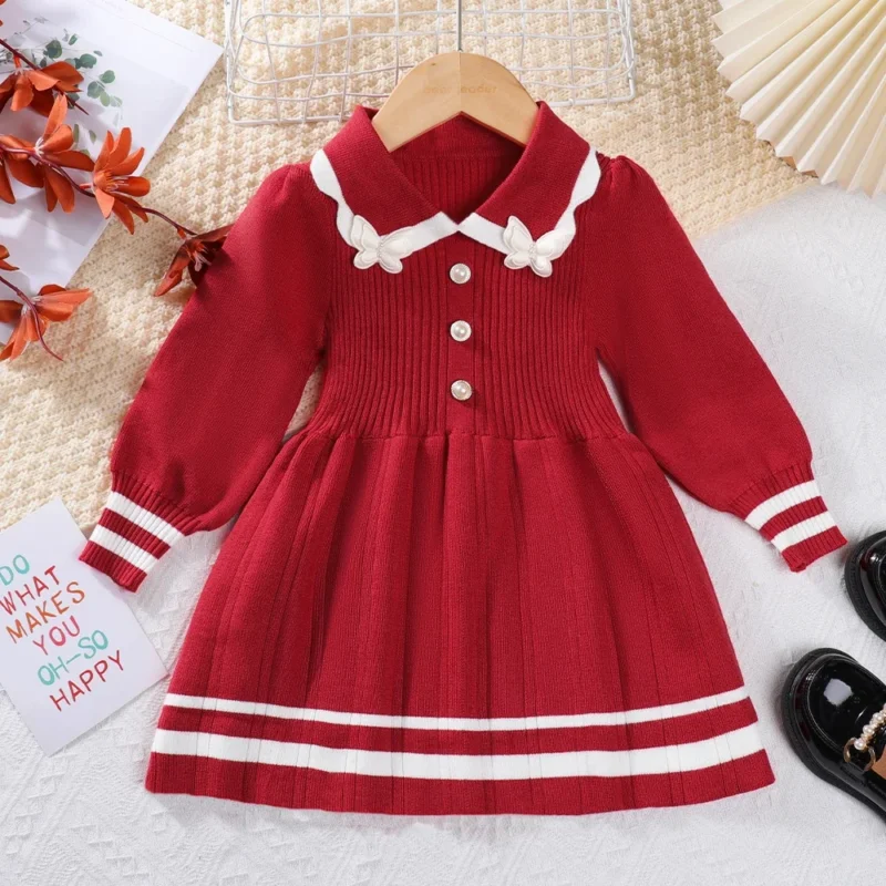 Bear Leader Autumn Winter Girls Sweater Long Sleeve Dress Vest Stripe Party Girl Baby Retro Knitted Wool Dress Casual Vestidos - Image 8