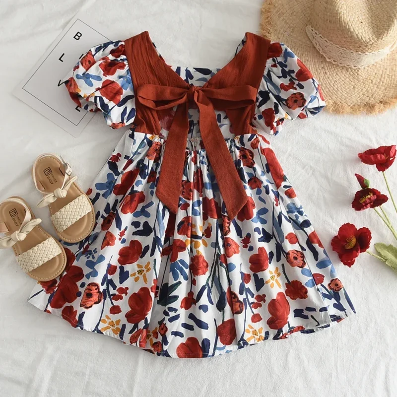 Menoea Summer Floral Print Lolita Child Clothes Sweet Girls Dress Elegant Children Teens Party Princess Sundress 2 7 Year - Image 13