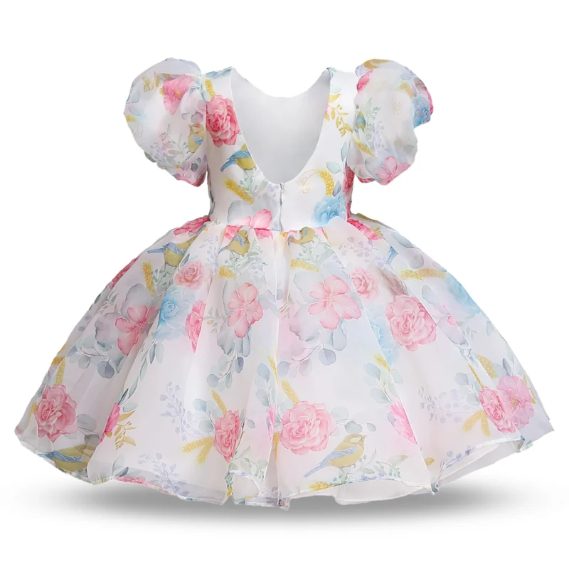 Flower Girls Summer Dresses for Wedding Backless Elegant Kids Birthday Party Gala Dress Puff Sleeve Children Communion Costumes - Image 3