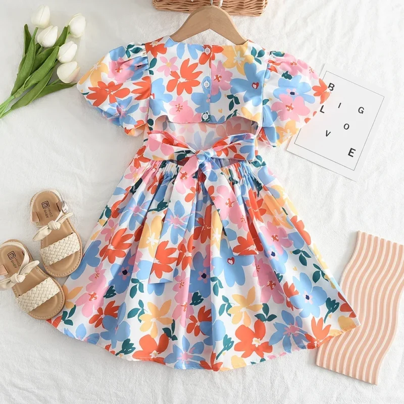 Menoea Summer Floral Print Lolita Child Clothes Sweet Girls Dress Elegant Children Teens Party Princess Sundress 2 7 Year - Image 12