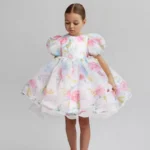 Flower Girls Summer Dresses for Wedding Backless Elegant Kids Birthday Party Gala Dress Puff Sleeve Children Communion Costumes