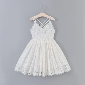 White Flower Lace Princess Summer Dress For Girls Kids Sling Casual Dresses 3 6 8Y Children Clothes Little Girls Vestidos Infant
