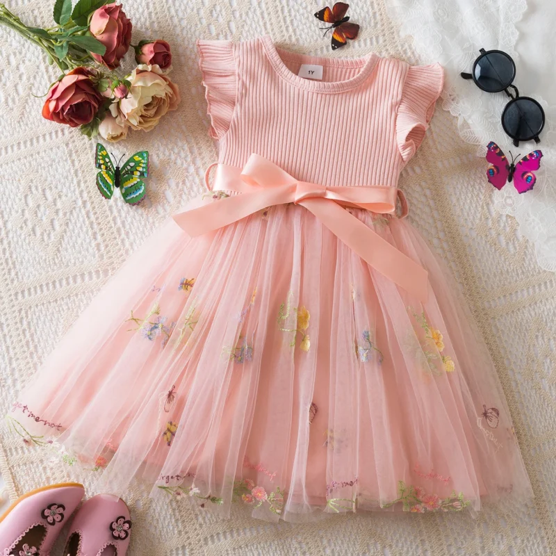 Kids Spring Clothes for Long Sleeves 2025 New Children's Floral Party Summer Mesh Dresses for Girls 1-5Y Baby Casual Costume - Image 5