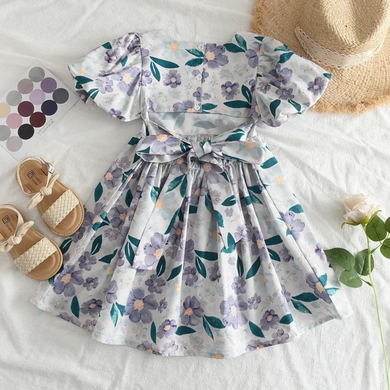 Menoea Summer Floral Print Lolita Child Clothes Sweet Girls Dress Elegant Children Teens Party Princess Sundress 2 7 Year - Image 17