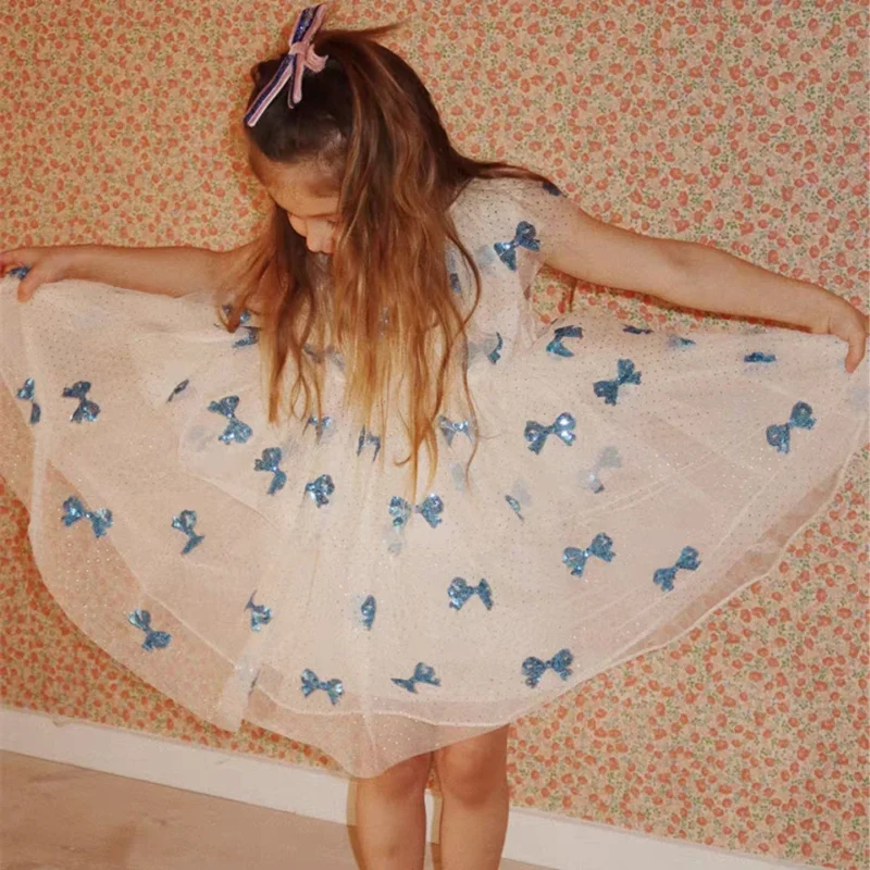 2024 Christmas KS Girls Princess Mesh Dress Kids Pretty Sequin Dresses Baby Cute Skirt Carnival Party Children Voile Dress Gifts - Image 3