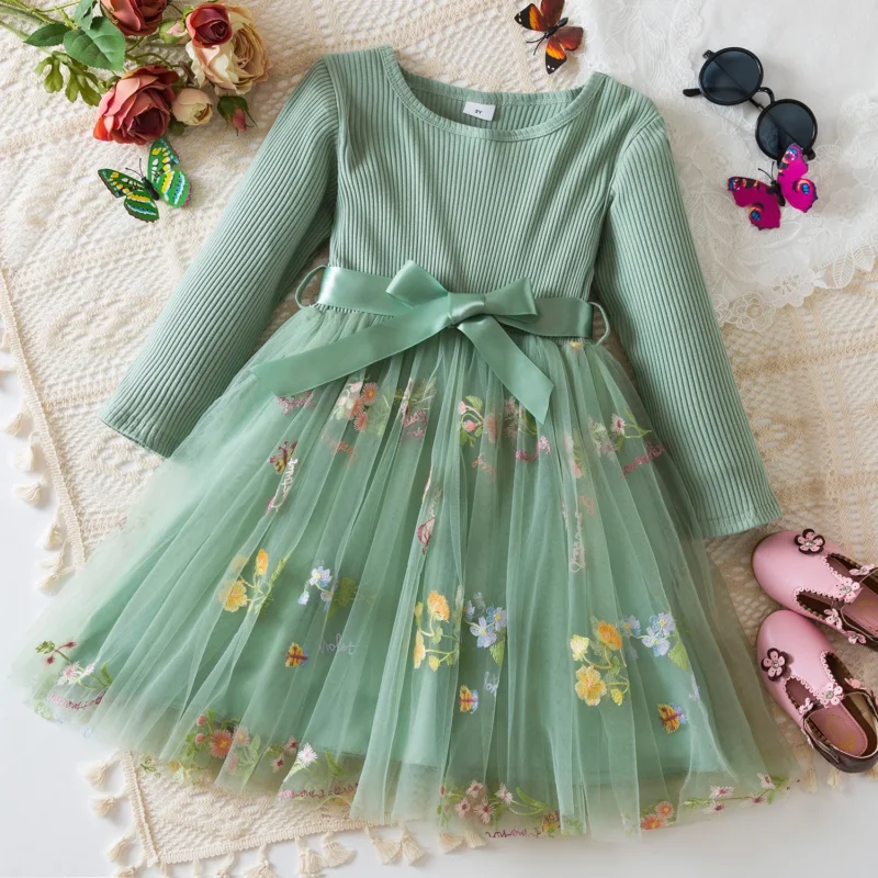 Kids Spring Clothes for Long Sleeves 2025 New Children's Floral Party Summer Mesh Dresses for Girls 1-5Y Baby Casual Costume - Image 2