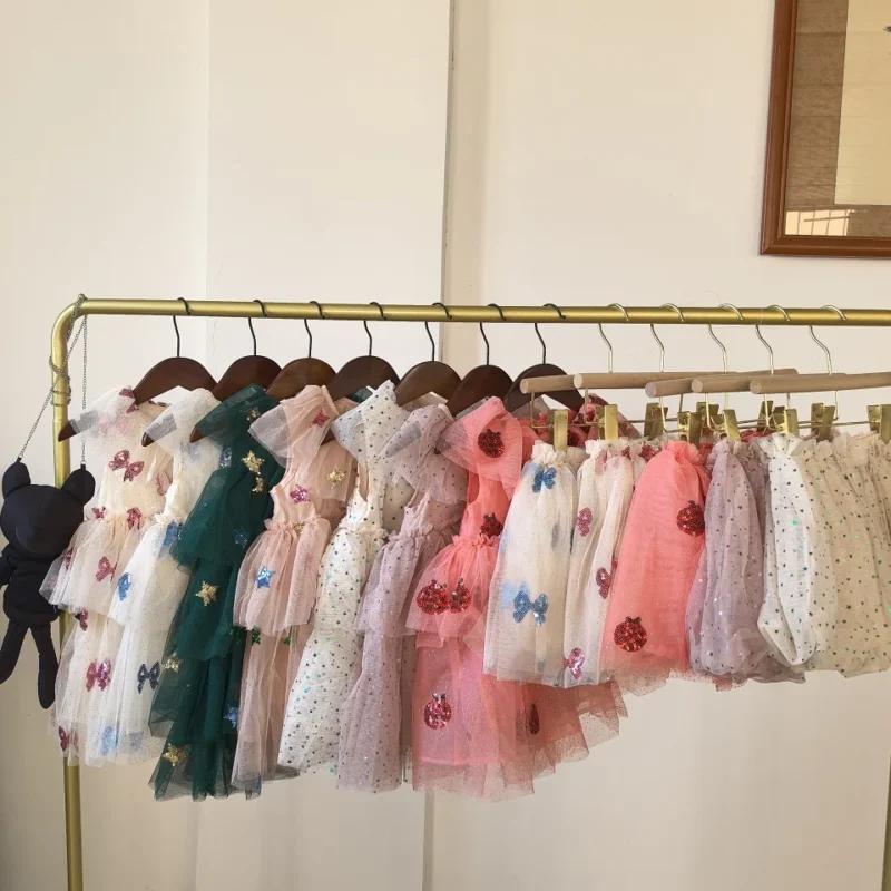2024 Christmas KS Girls Princess Mesh Dress Kids Pretty Sequin Dresses Baby Cute Skirt Carnival Party Children Voile Dress Gifts - Image 2