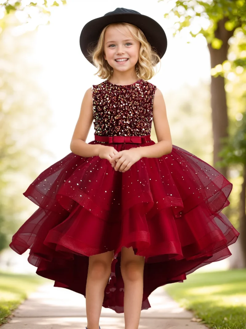 Flower Girls Princess Sequins Baby Wedding Christmas Party Trailing Dress Teenager Children Kids Elegant Vestidos for 3-15Years - Image 4