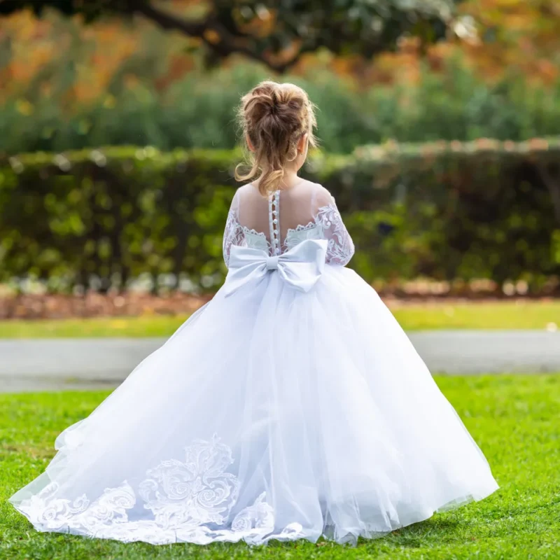 White Lace Child Flower Girl Dress Tulle Appliques Princess Floor Length for Wedding Party Baptism First Communion Gown - Image 10
