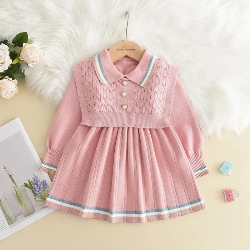Bear Leader Autumn Winter Girls Sweater Long Sleeve Dress Vest Stripe Party Girl Baby Retro Knitted Wool Dress Casual Vestidos - Image 2