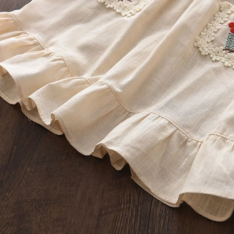 Bear Leader Girls Flower Embroidered Dress Summer Retro Flying Sleeve Princess Dresses Children Casual Clothes Fashion 2-6 Years - Image 5