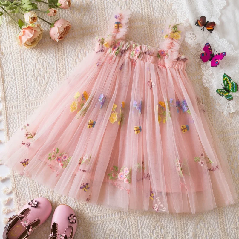 Toddler Baby Girls Summer Dress Puffy Mesh Tutu Princess Floral Embroidery Suspender Dress Baby Girls Birthday Party Clothes - Image 10