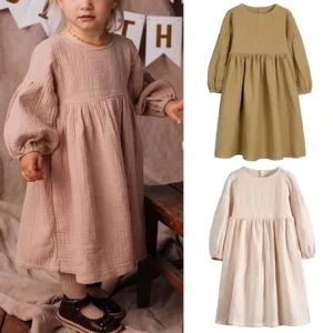Children Dress For Girl Sprint Autumn  Solid Long Sleeve Rural Princess Clothing Toddler Teen Casual Outdoor Korean Clothes