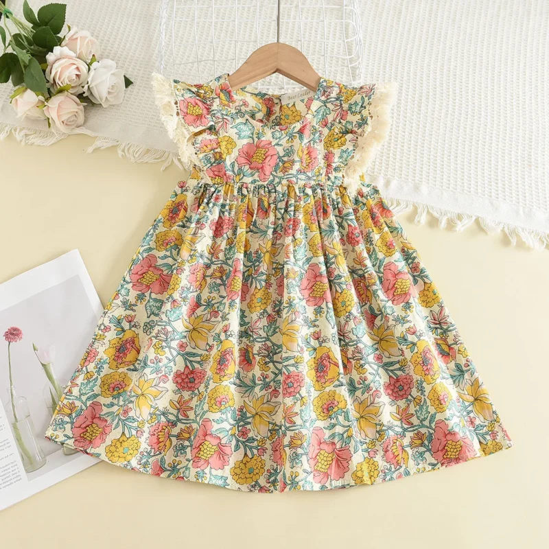 Bear Leader Girls Flower Embroidered Dress Summer Retro Flying Sleeve Princess Dresses Children Casual Clothes Fashion 2-6 Years - Image 7