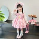 Sanrio Sanrio My Melody Children's Cosplay Dress Short Sleeved Pink Girl Kawaii Clothing Princess Dress Anime Halloween Gifts