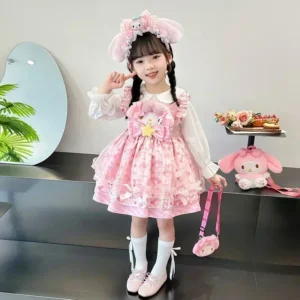 Sanrio Sanrio My Melody Children's Cosplay Dress Short Sleeved Pink Girl Kawaii Clothing Princess Dress Anime Halloween Gifts