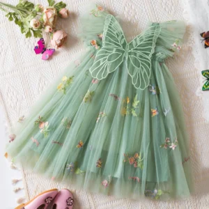 Toddler Baby Girls Summer Dress Puffy Mesh Tutu Princess Floral Embroidery Suspender Dress Baby Girls Birthday Party Clothes