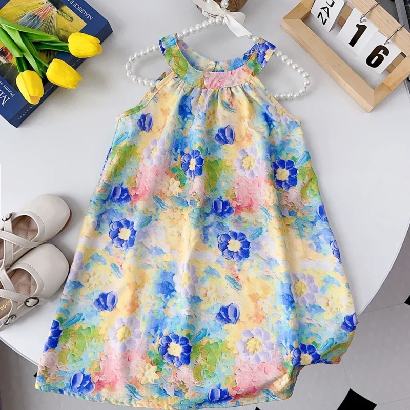 Menoea Summer Floral Print Lolita Child Clothes Sweet Girls Dress Elegant Children Teens Party Princess Sundress 2 7 Year - Image 9