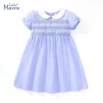 Little maven 2024 Kids Clothes Summer Princess Blue Dress for toddler Girls Children’s Clothes Cartoon Embroidery Flowers Cotton