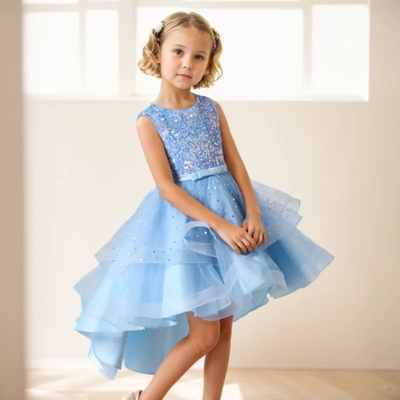 Flower Girls Princess Sequins Baby Wedding Christmas Party Trailing Dress Teenager Children Kids Elegant Vestidos for 3-15Years - Image 3