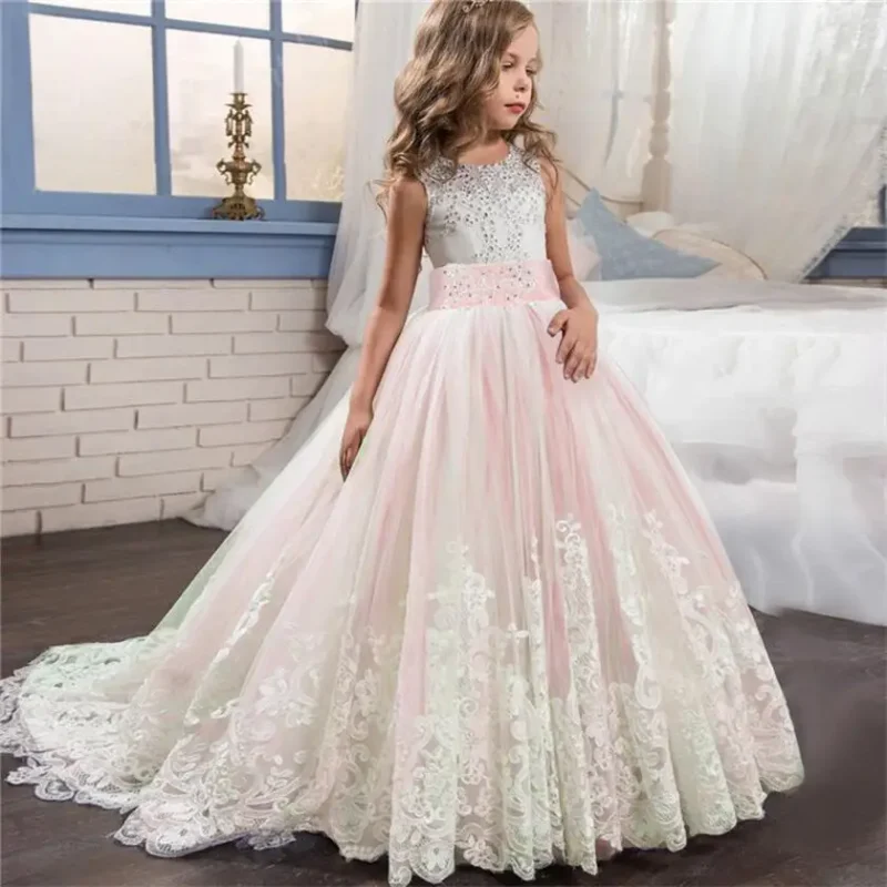 Tailing Girls Formal Dress White Bridesmaid Kids Clothes Children Long Princess Party Wedding Evening Costume 12 13 14 Years - Image 9