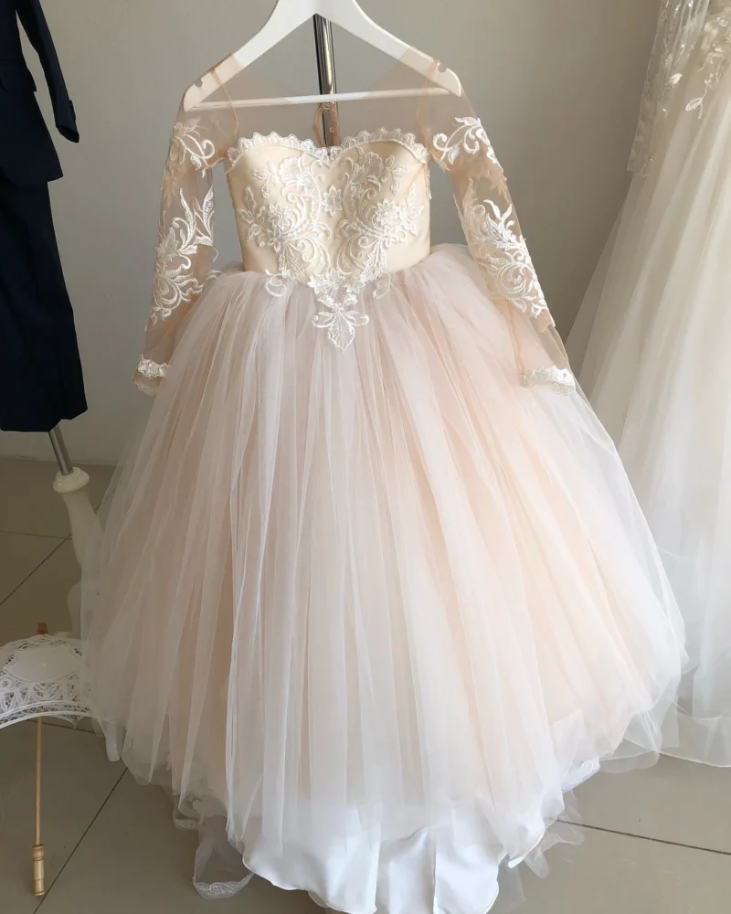 White Lace Child Flower Girl Dress Tulle Appliques Princess Floor Length for Wedding Party Baptism First Communion Gown - Image 5