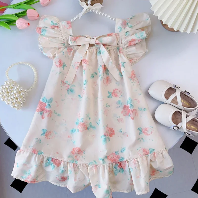 Menoea Summer Floral Print Lolita Child Clothes Sweet Girls Dress Elegant Children Teens Party Princess Sundress 2 7 Year - Image 15