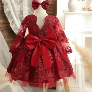 Baby Girls Princess Party Dresses Embroidery Flower Elegant Wedding Birthday Evening Gown Toddler Kids Formal Lace Dress 1-5 Yrs
