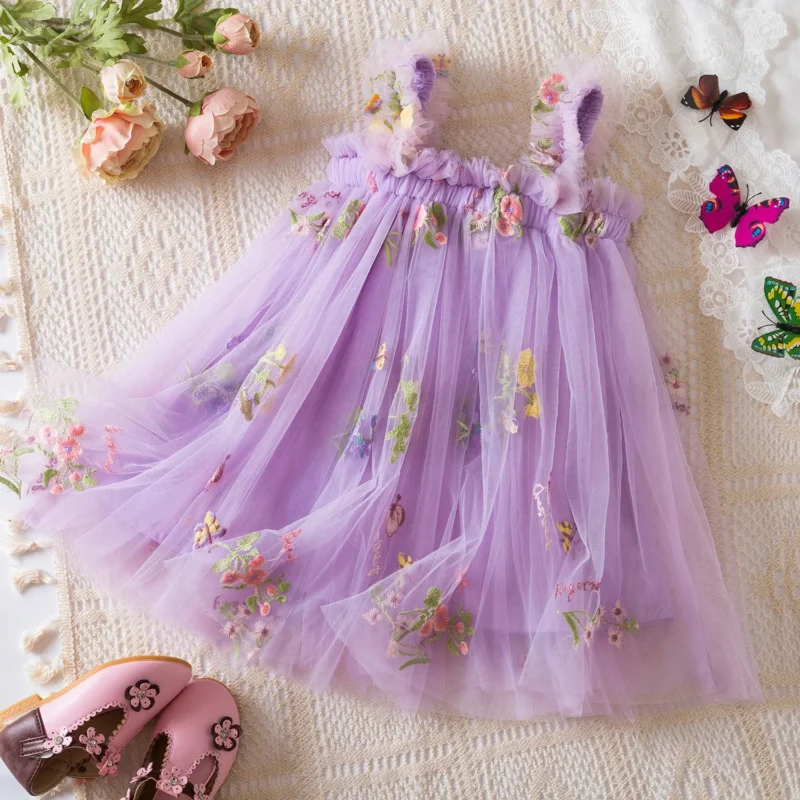 Toddler Baby Girls Summer Dress Puffy Mesh Tutu Princess Floral Embroidery Suspender Dress Baby Girls Birthday Party Clothes - Image 8
