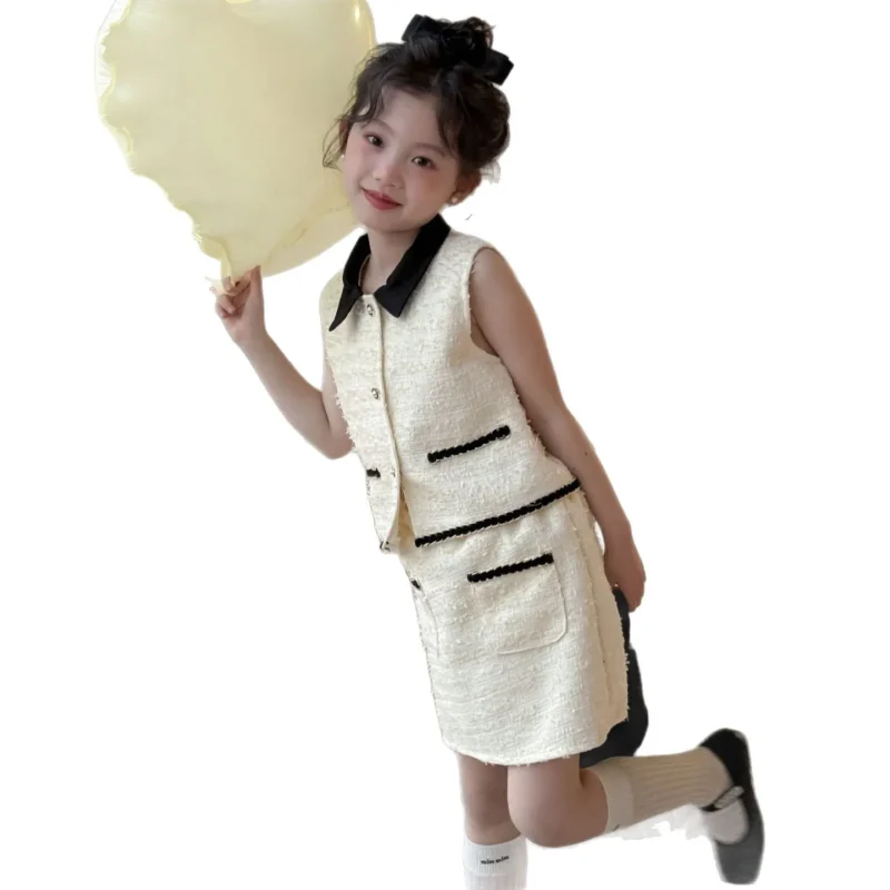 Little Girl Summer 2PCS Clothes Set Rich Girl Style Sleeveless Vest Top Coat Suit Half Baby Girl Skirt Outfit A Matching Clothes - Image 5